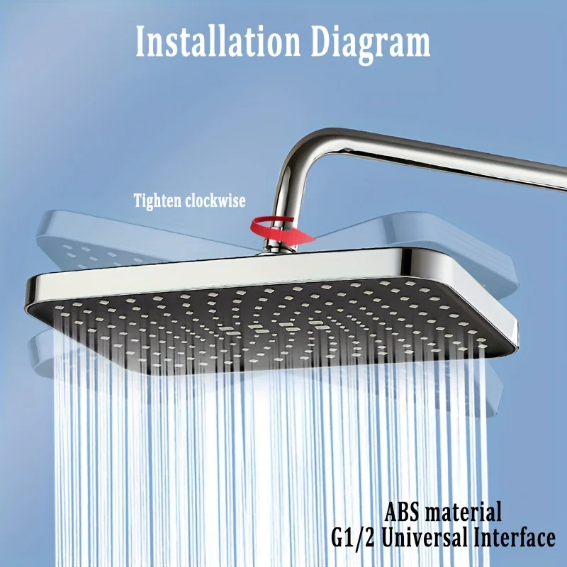 1pc High Pressure Rainfall Shower Head, Luxury Bathroom Showerhead, Adjustable Angles, Anti-Clogging Silicone Nozzles, Water Sav - Image 2