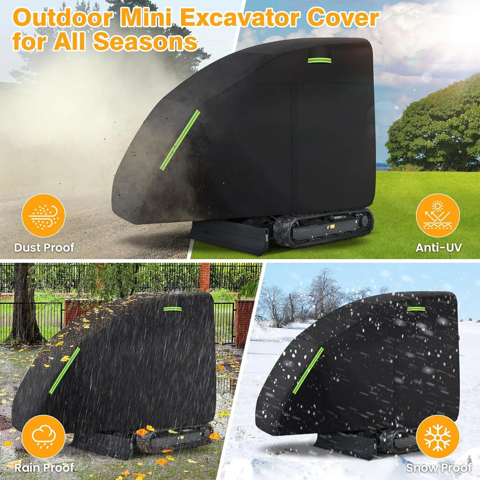 Mini Excavator Cover Fit for - 1760-3530lbs Water Proof 210D Oxford Fabric Zippered Exterior Accessories Black New - Image 4