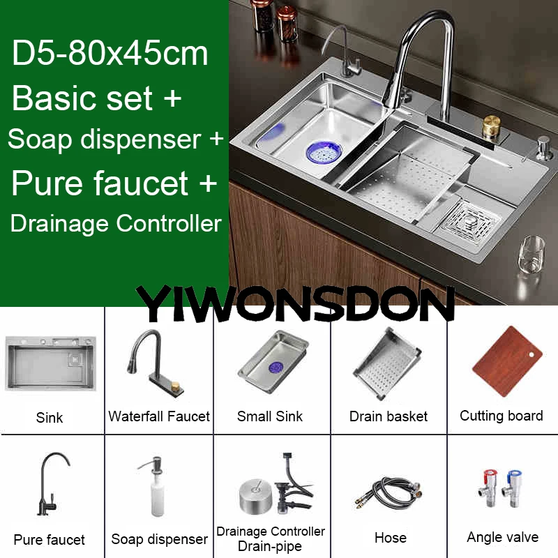Multifunction Brushed Nano Kitchen Sink Waterfall Faucet Large Single Bowl Cup Washer Pure Tap Soap Dispenser Stainless Steel . Sizes : 23.62''X17.72'' , 26.77''X17.72'', 29.53''X17.72'', 31.50''X17.72 - Image 23