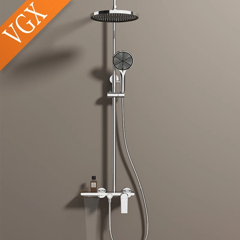 Modern VGX Luxury Shower System Set Bathroom Shower Faucet Set 3-way Rainfall Shower Set Shower Mixer Crane with Hand Shower Set Gold Black - Image 5