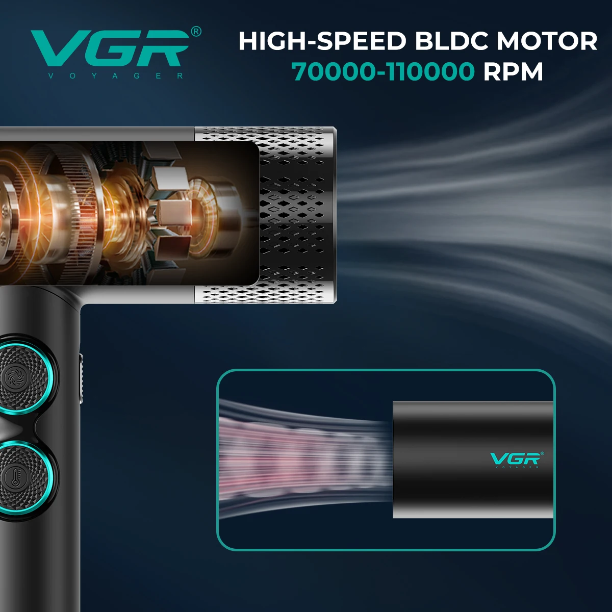 VGR Hair Cutting Machine Professional Trimmer Electric Hair Clipper Barber Shaver Hair Dryer Stepless Pro 4 in 1 Trimmer for Men - Image 5