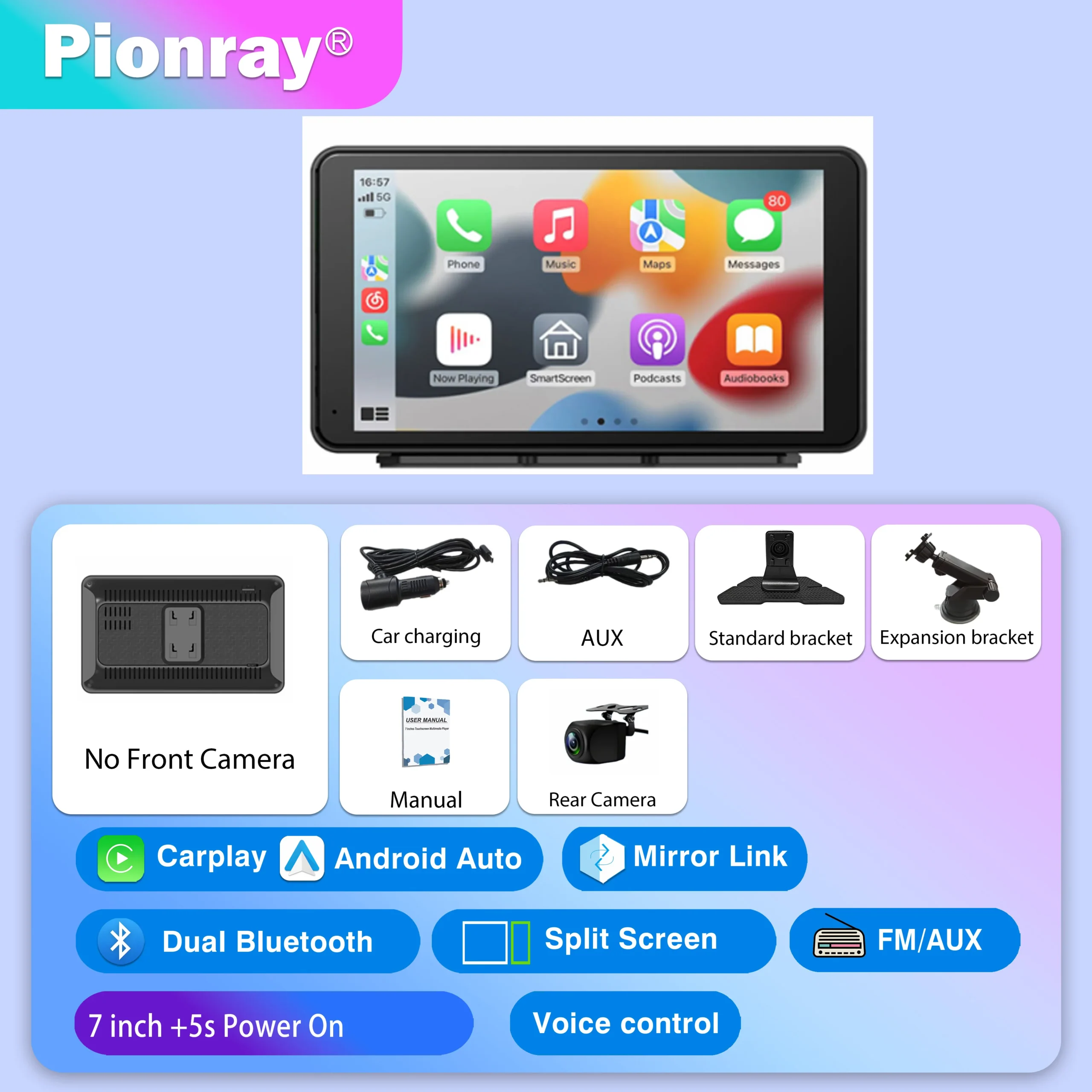 Pionray 7/10 inches android auto Universal Portable CarPlay for Car Screen Car Radio Video Wireless Carplay Screen for Apple - Image 7