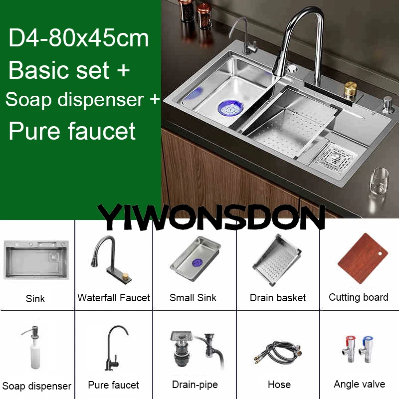 Multifunction Brushed Nano Kitchen Sink Waterfall Faucet Large Single Bowl Cup Washer Pure Tap Soap Dispenser Stainless Steel . Sizes : 23.62''X17.72'' , 26.77''X17.72'', 29.53''X17.72'', 31.50''X17.72 - Image 24