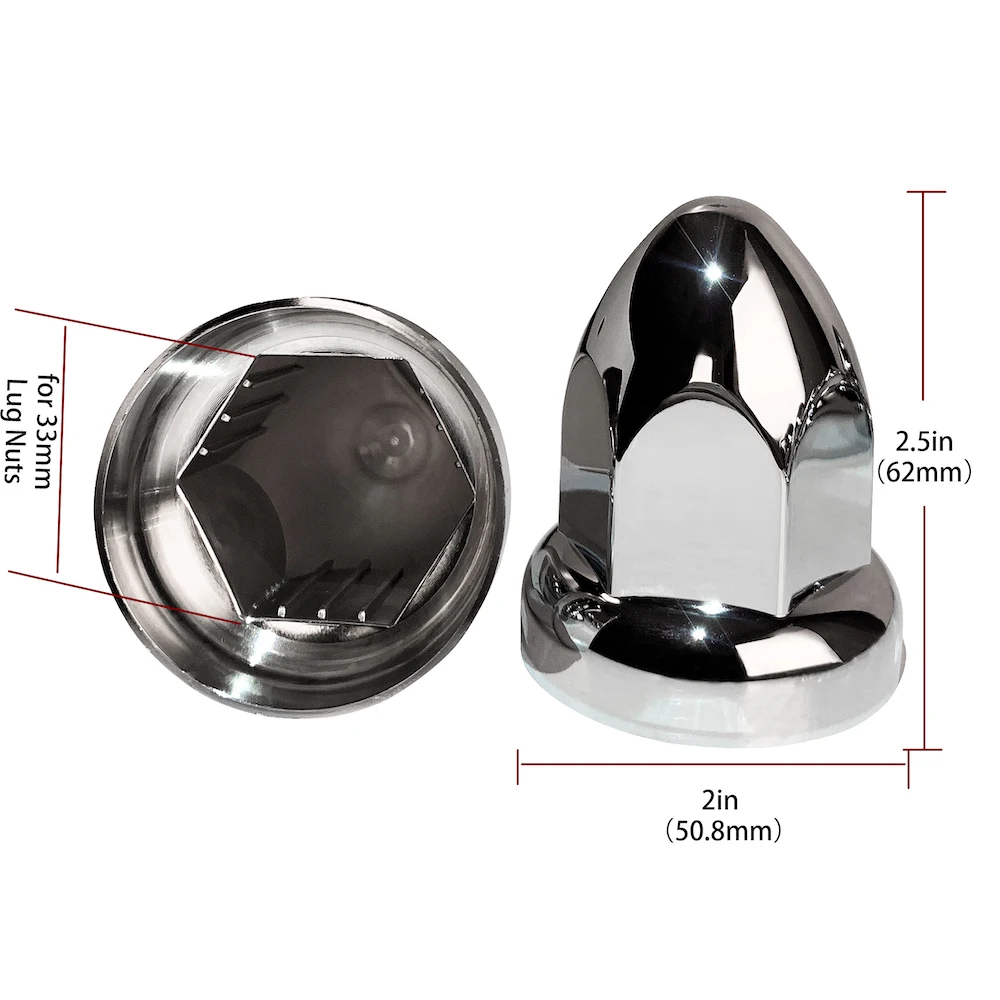 20PCS ABS Chrome Plastic 33mm Thread-on Spiked Lug Nut Covers Rocket Style Screw Bullet Flanged Push On for Semi Trucks Trailers - Image 3