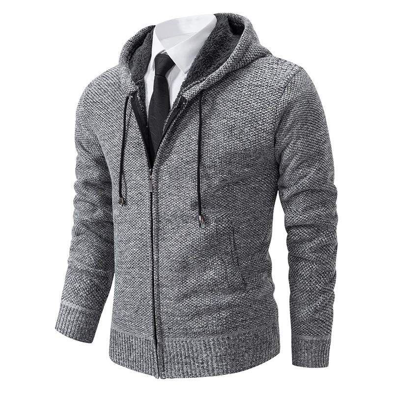 Elegant Modern Autumn And Winter New Jersey Men's Casual Sports Coat Solid Color Stand Collar Wweater Grab Fleece Warm Zipper Cardigan - Image 12