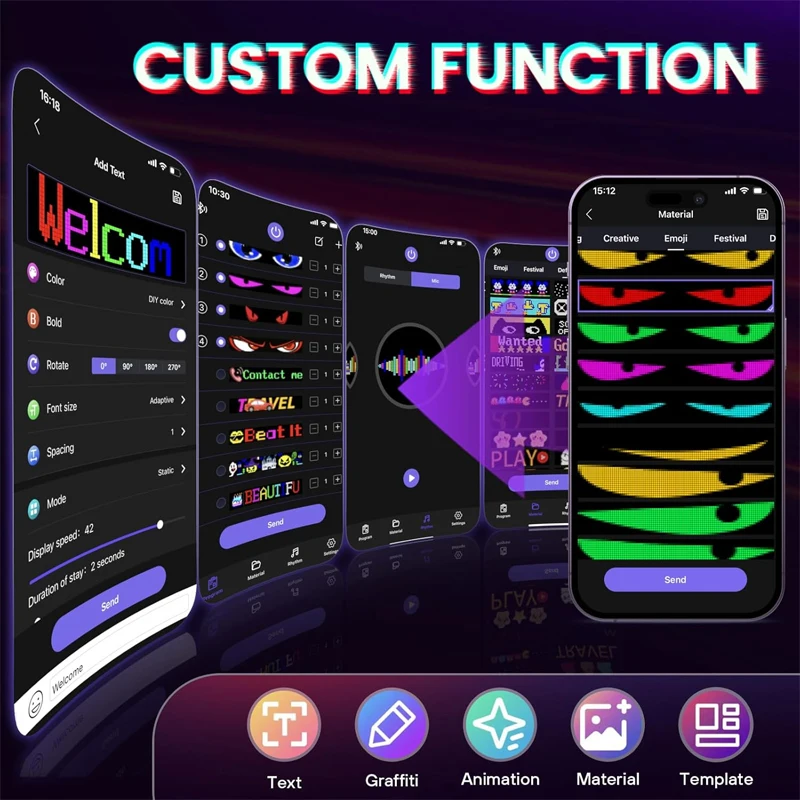Devil Eyes Light for Car Truck Windshield Programmable LED Display Flexible Soft Screen DIY Bluetooth APP Remote Control - Image 4