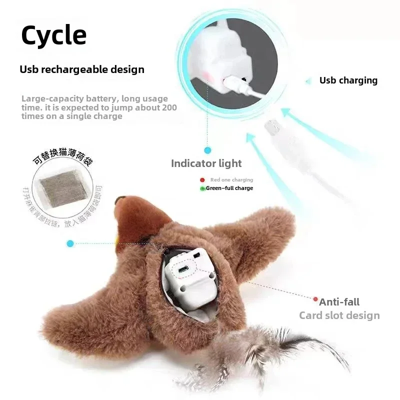 Hot Cat Interactive Toys Catnip Electric Pat Bird (with Catnip) Dog Cats Touch-Activated Squeaky Plush Toy Pet USB Rechargeable - Image 5