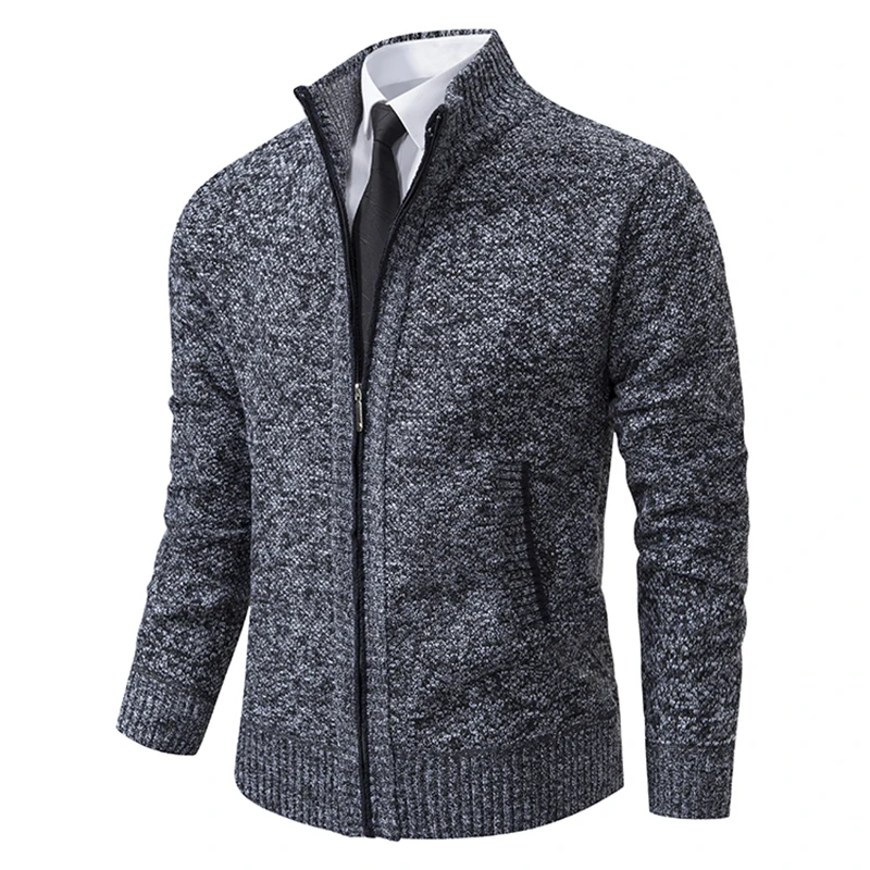 Elegant Modern Autumn And Winter New Jersey Men's Casual Sports Coat Solid Color Stand Collar Wweater Grab Fleece Warm Zipper Cardigan - Image 9