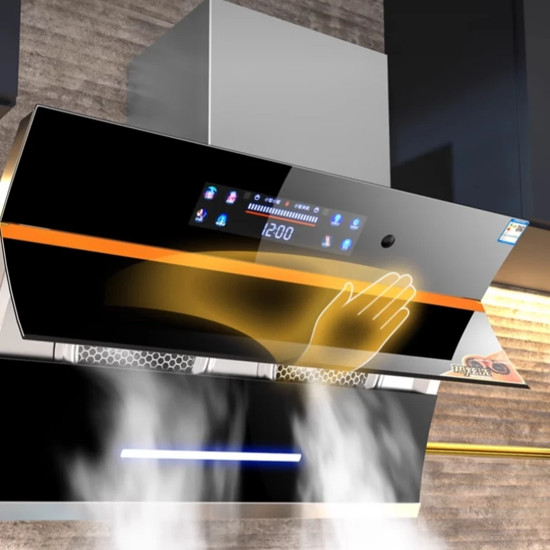 Chimney Range Hoods Smart Home Kitchen Extractor Wall-Mounted LED Vented Glass Panel AI Voice Control Dual Copper Motors - Image 2