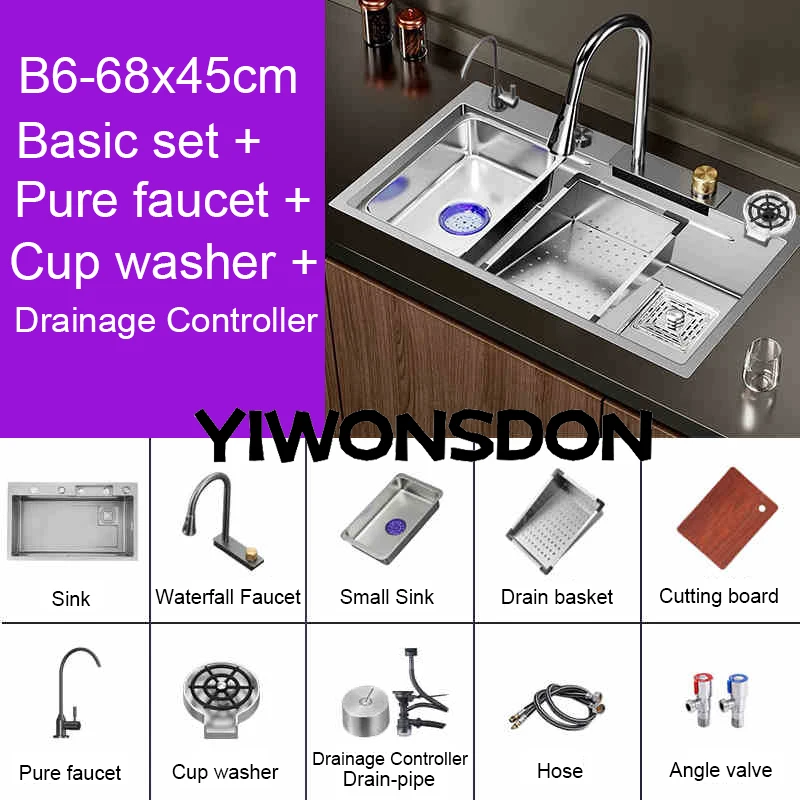 Multifunction Brushed Nano Kitchen Sink Waterfall Faucet Large Single Bowl Cup Washer Pure Tap Soap Dispenser Stainless Steel . Sizes : 23.62''X17.72'' , 26.77''X17.72'', 29.53''X17.72'', 31.50''X17.72 - Image 10