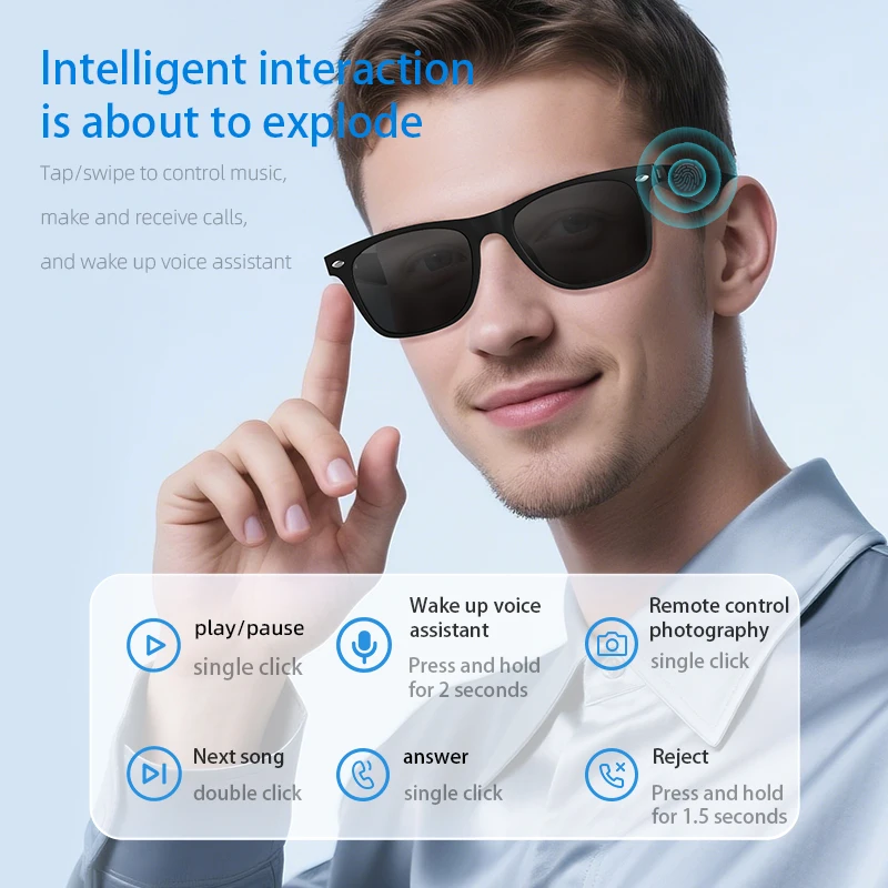 2026 New AI Translation Smart Glasses Bluetooth Call Headphones UV Protective Lenses Connected Bezel Outdoor Sports Sunglasses - Image 3