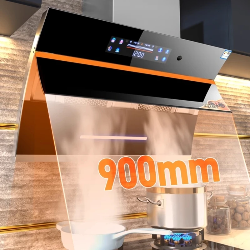 Chimney Range Hoods Smart Home Kitchen Extractor Wall-Mounted LED Vented Glass Panel AI Voice Control Dual Copper Motors - Image 3