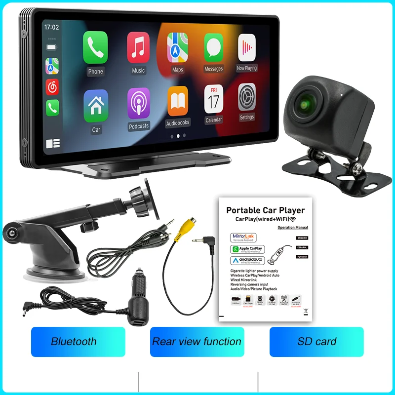 BQCC 10.26 Inch Portable Wireless Carplay Screen HD Rear Reversing Camera Car Radio DVR MP5 Multimedia Video Player Android Auto - Image 7