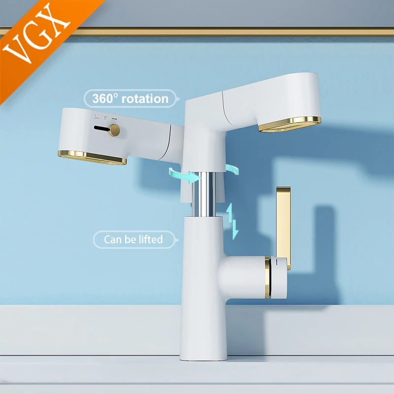 VGX Multifunctional Bathroom Faucets Pull Out Basin Mixer Sink Faucet Gourmet LED Display Tap 360° Tapware Crane Brass Chrome - Image 3