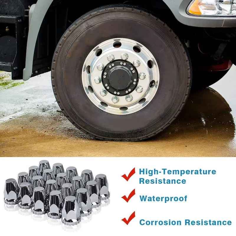 20PCS 33mm ABS Chrome Plastic Thread-on Spiked Lug Nut Covers Bullet Flanged for Semi Trucks fit Hub Piloted Wheels Trailers Bus - Image 4