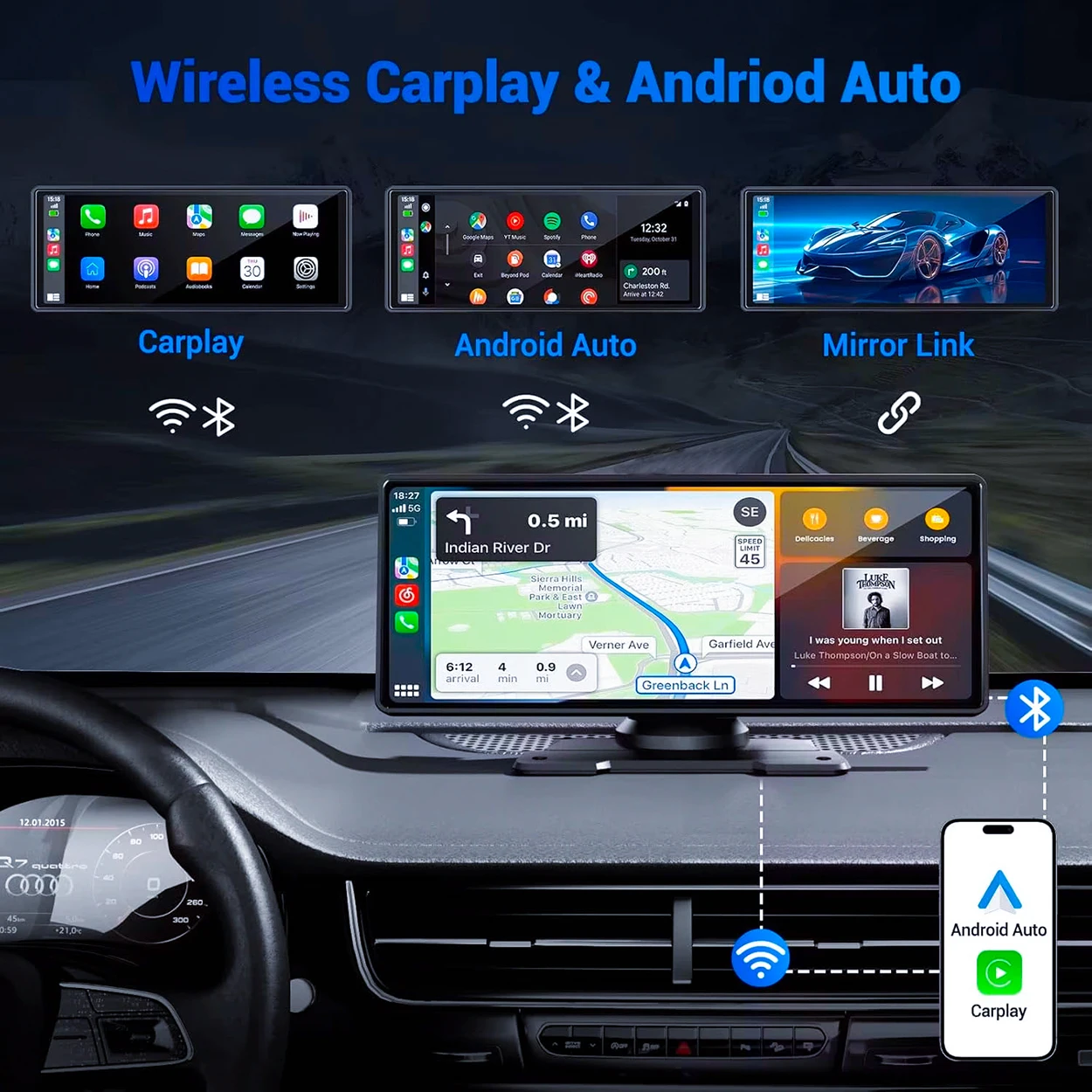 Pionray 7/10 inches android auto Universal Portable CarPlay for Car Screen Car Radio Video Wireless Carplay Screen for Apple - Image 2