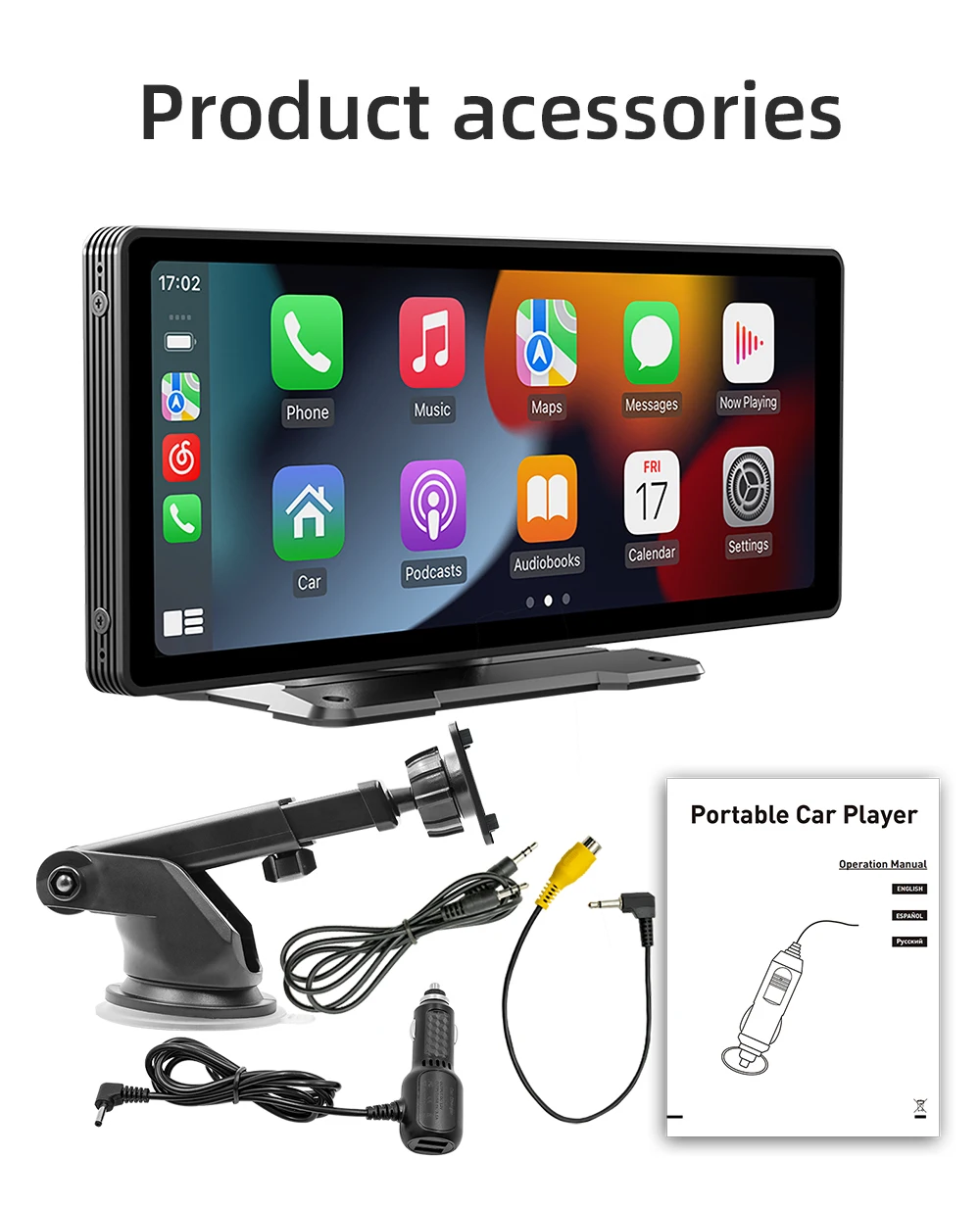 BQCC 10.26 Inch Portable Wireless Carplay Screen HD Rear Reversing Camera Car Radio DVR MP5 Multimedia Video Player Android Auto - Image 6