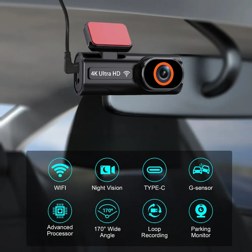 Ultra HD 4K Car Front Dash Cam Mini WIFI DVR Black Box Room With 24H Parking Monitor Night Vision,GPS/Rear View Camera Optional - Image 2