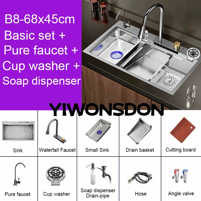 Multifunction Brushed Nano Kitchen Sink Waterfall Faucet Large Single Bowl Cup Washer Pure Tap Soap Dispenser Stainless Steel . Sizes : 23.62''X17.72'' , 26.77''X17.72'', 29.53''X17.72'', 31.50''X17.72 - Image 20