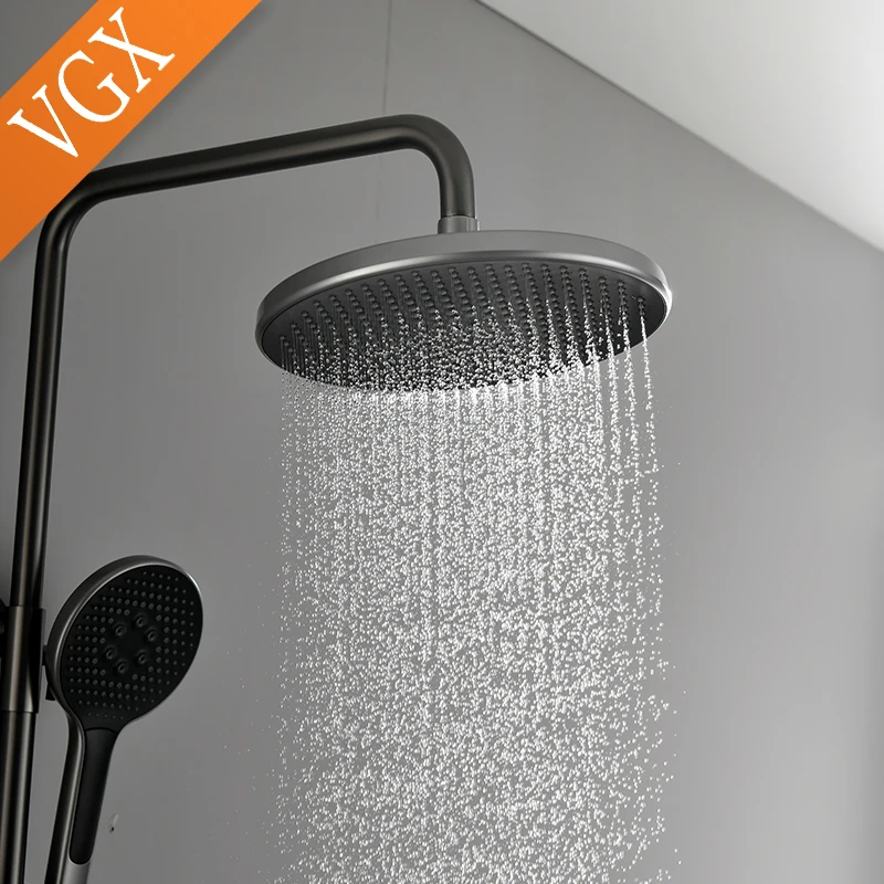 VGX Modern Shower System Set Gold Bathroom Shower Head Set Luxury Shower Faucet Set 3-way Rainfall Shower Mixer Crane Black Grey Chrome - Image 5