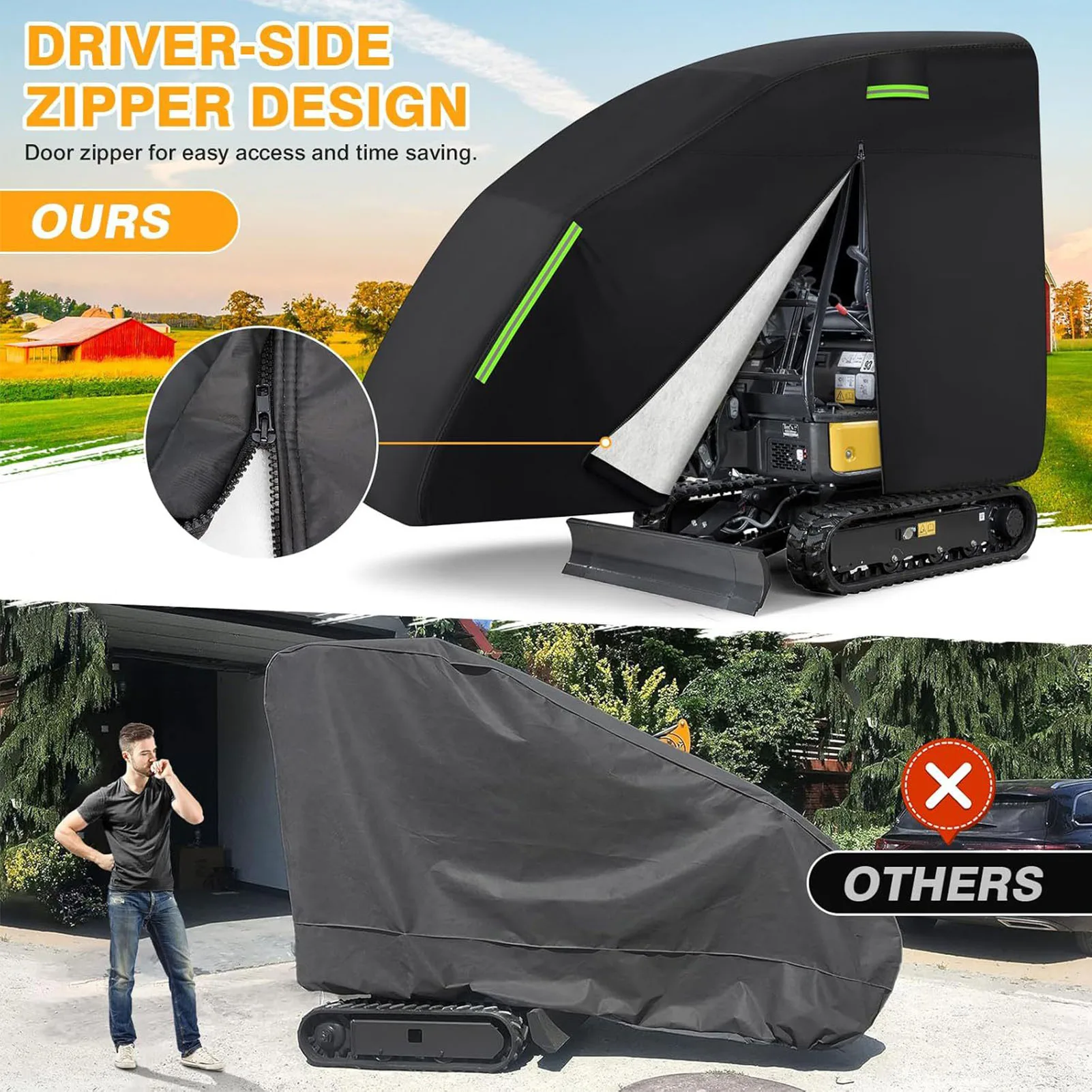 Mini Excavator Cover Fit for - 1760-3530lbs Water Proof 210D Oxford Fabric Zippered Exterior Accessories Black New - Image 3