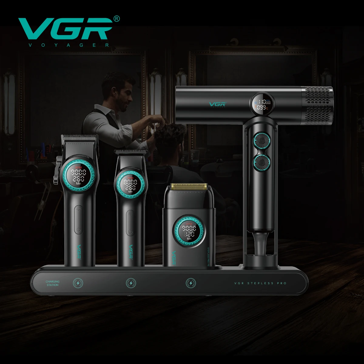 VGR Hair Cutting Machine Professional Trimmer Electric Hair Clipper Barber Shaver Hair Dryer Stepless Pro 4 in 1 Trimmer for Men - Image 8