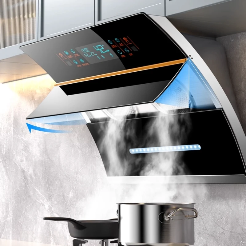 Chimney Range Hoods Smart Home Kitchen Extractor Wall-Mounted LED Vented Glass Panel AI Voice Control Dual Copper Motors - Image 6