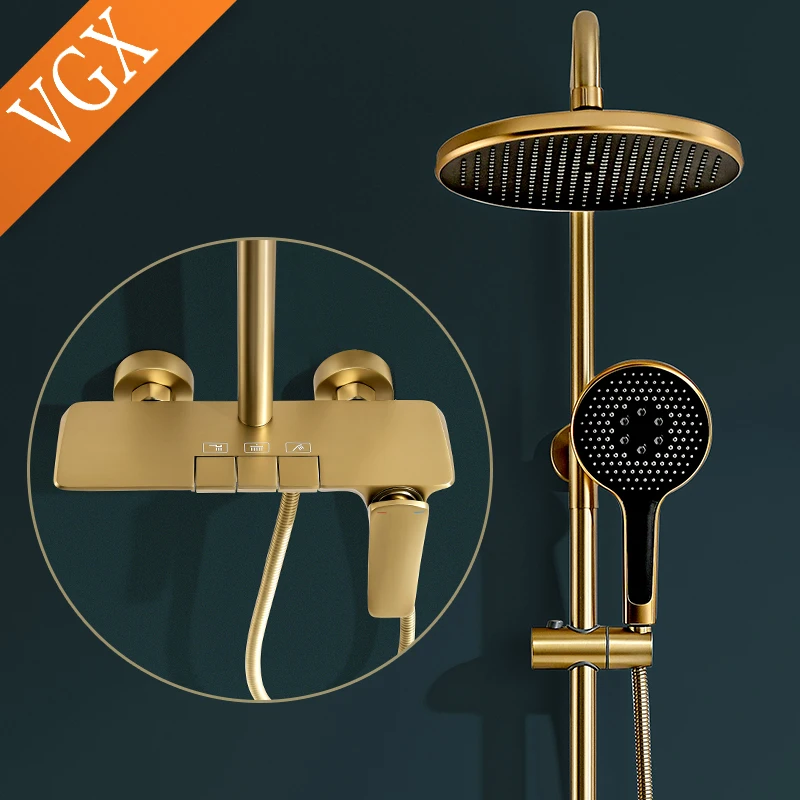 VGX Modern Shower System Set Gold Bathroom Shower Head Set Luxury Shower Faucet Set 3-way Rainfall Shower Mixer Crane Black Grey Chrome