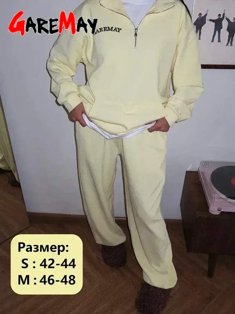 Modern Elegant Spring Women's Tracksuit with Zipper Cotton Oversize Classic Pink Two Piece Set Women Casual Yellow Trouser Suits for Women - Image 4
