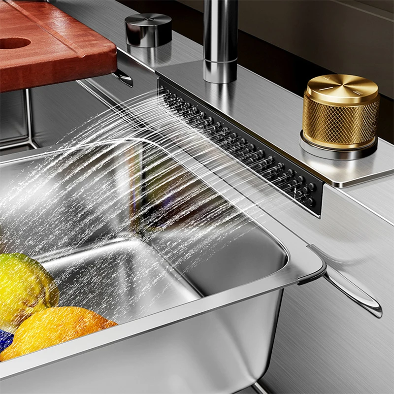Multifunction Brushed Nano Kitchen Sink Waterfall Faucet Large Single Bowl Cup Washer Pure Tap Soap Dispenser Stainless Steel . Sizes : 23.62''X17.72'' , 26.77''X17.72'', 29.53''X17.72'', 31.50''X17.72 - Image 2