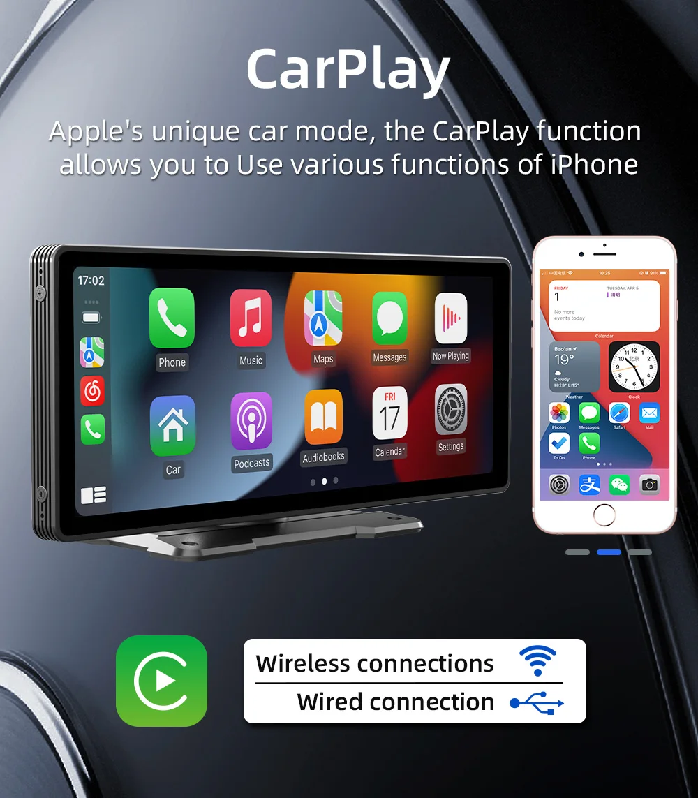 BQCC 10.26 Inch Portable Wireless Carplay Screen HD Rear Reversing Camera Car Radio DVR MP5 Multimedia Video Player Android Auto - Image 4