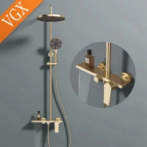 Modern VGX Luxury Shower System Set Bathroom Shower Faucet Set 3-way Rainfall Shower Set Shower Mixer Crane with Hand Shower Set Gold Black