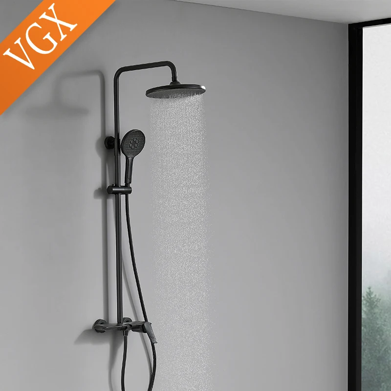 VGX Modern Shower System Set Gold Bathroom Shower Head Set Luxury Shower Faucet Set 3-way Rainfall Shower Mixer Crane Black Grey Chrome - Image 4