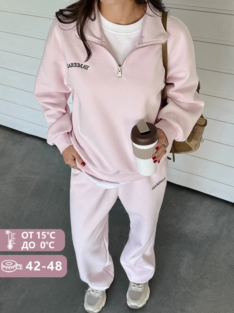 Modern Elegant Spring Women's Tracksuit with Zipper Cotton Oversize Classic Pink Two Piece Set Women Casual Yellow Trouser Suits for Women - Image 8