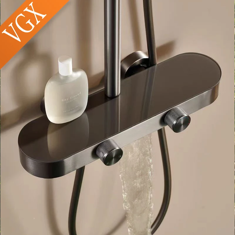 Luxury VGX Modern Shower System Set Bathroom Shower Faucet Set 3-way Rainfall Shower Set Shower Mixer Crane with Hand Shower Set Grey White - Image 5