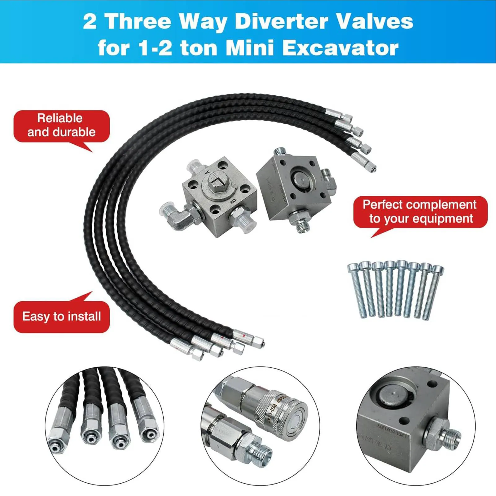Excavator 3 Way Diverter Valve 1-2 Ton Chinese Mini Excavator Diverter Valve Left Right Quickly Integrated for Industrial - Image 3