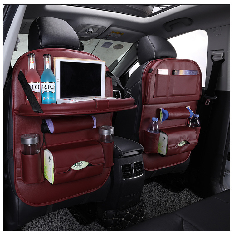 PU Leather Car Storage Bag Multifunction Seat Back Tray Hanging Bag Waterproof Car Organizer Automotive Interior Accessories - Image 5