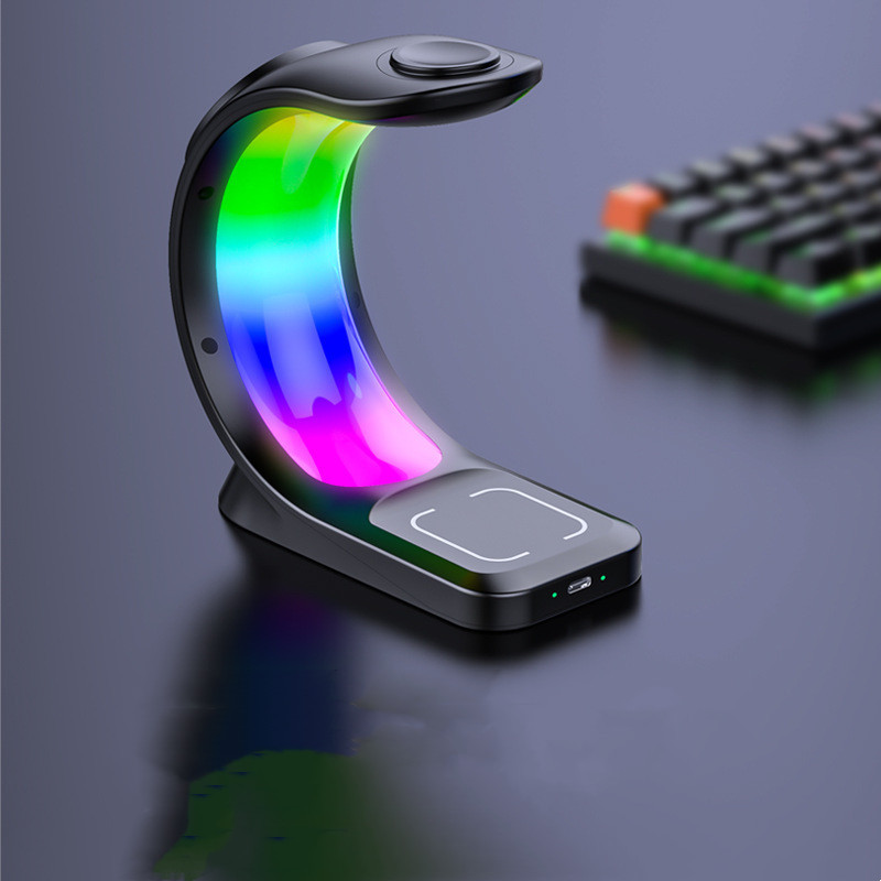 3 In 1 Magnetic Wireless Charger Fast Charging For Smart Phone Atmosphere Light Charging Station For Airpods Pro I-phone Watch - Image 5