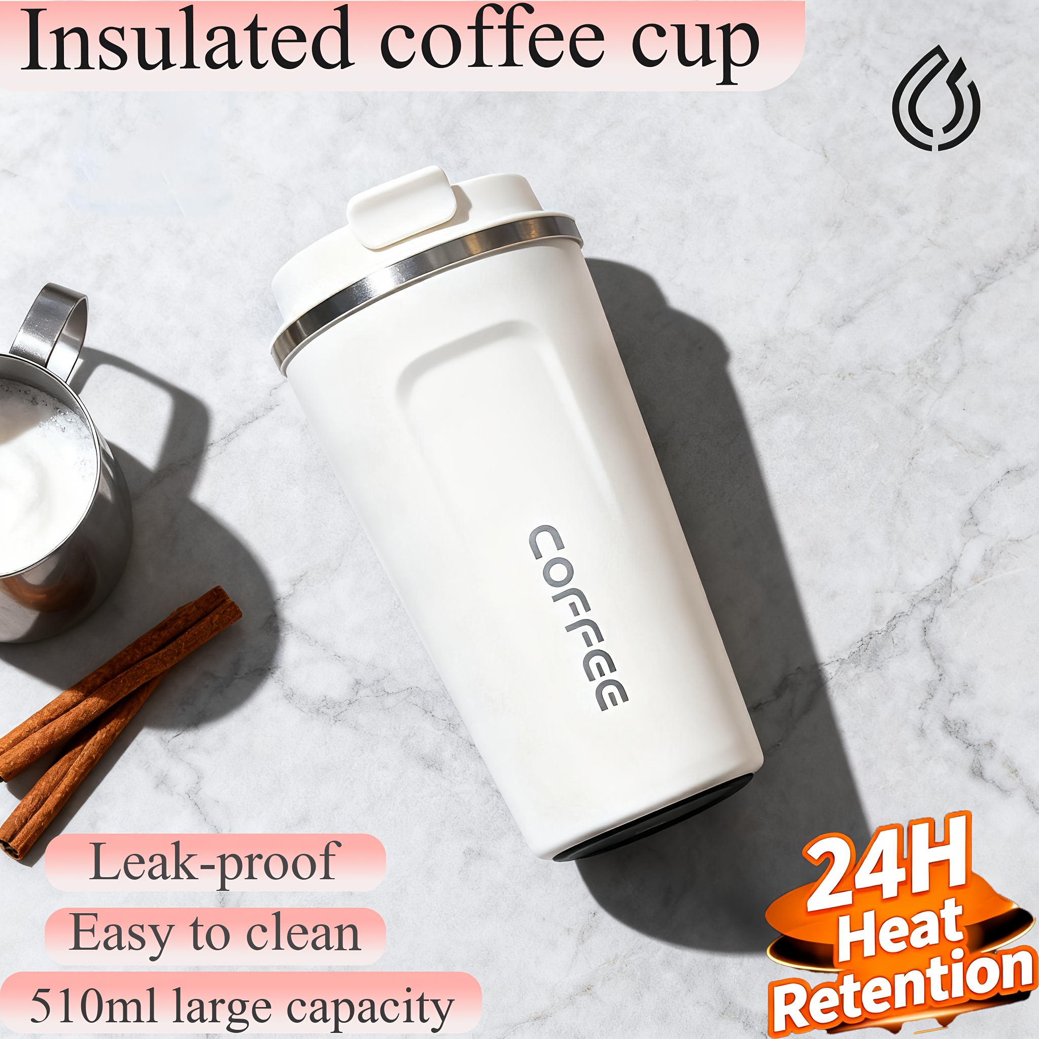 LDQ Coffee Travel Mug - Leak-Proof Double-Wall Vacuum Insulated with 304 Stainless Steel, Matte Reusable Cup Suitable for Hot/Cold Drinks, Coffee & Tea for Commuting, Camping, Office - Ideal Gift for Coffee Lovers
