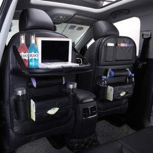 PU Leather Car Storage Bag Multifunction Seat Back Tray Hanging Bag Waterproof Car Organizer Automotive Interior Accessories