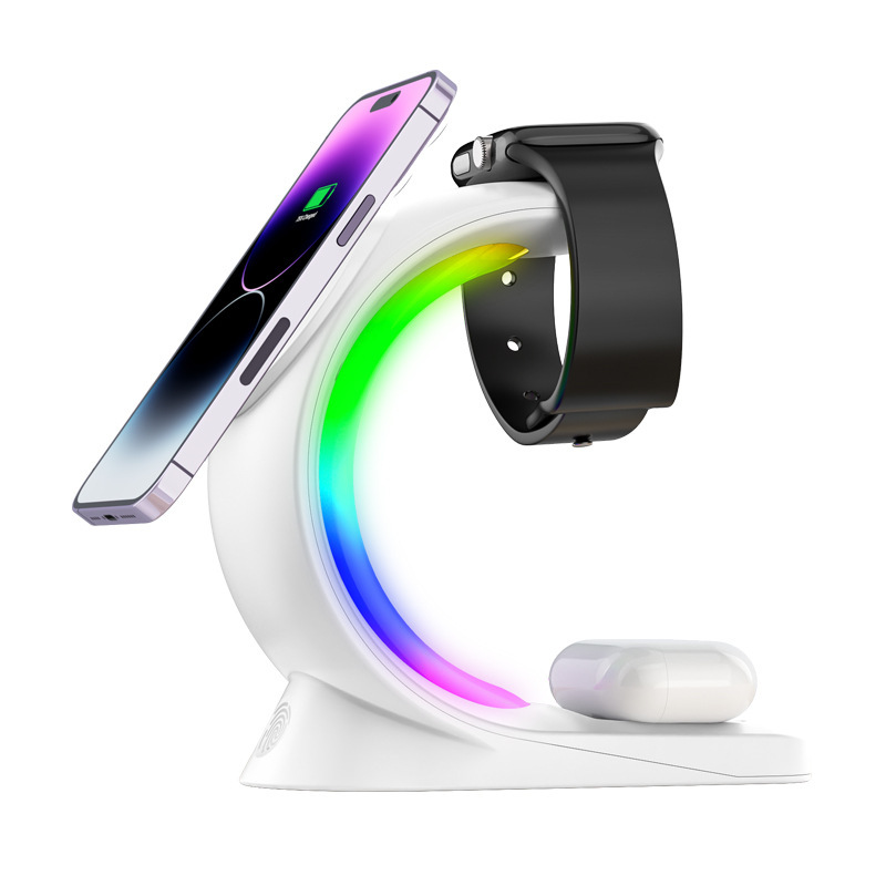 3 In 1 Magnetic Wireless Charger Fast Charging For Smart Phone Atmosphere Light Charging Station For Airpods Pro I-phone Watch - Image 7