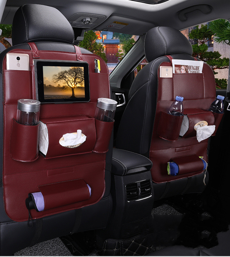 PU Leather Car Storage Bag Multifunction Seat Back Tray Hanging Bag Waterproof Car Organizer Automotive Interior Accessories - Image 4