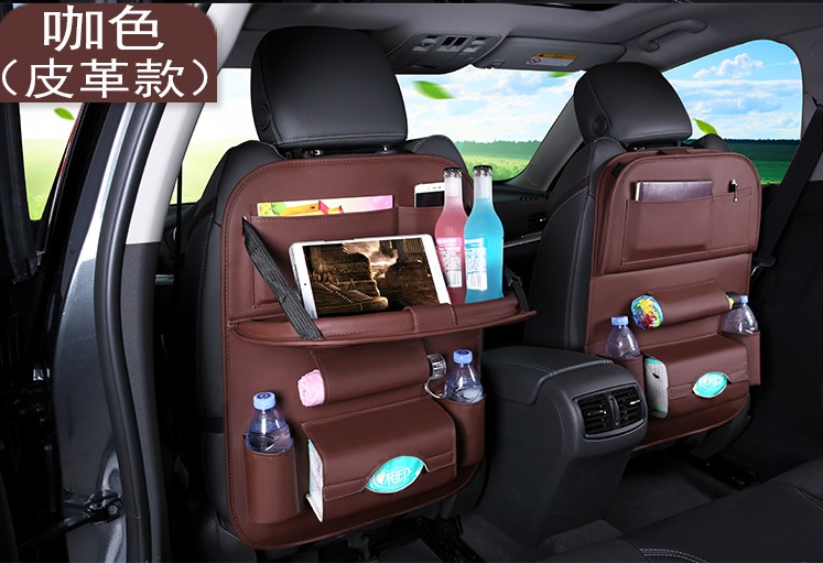 Universal Multifunctional Car Seat Bag with Foldable Table PU Leather Multi-pocket - Image 8