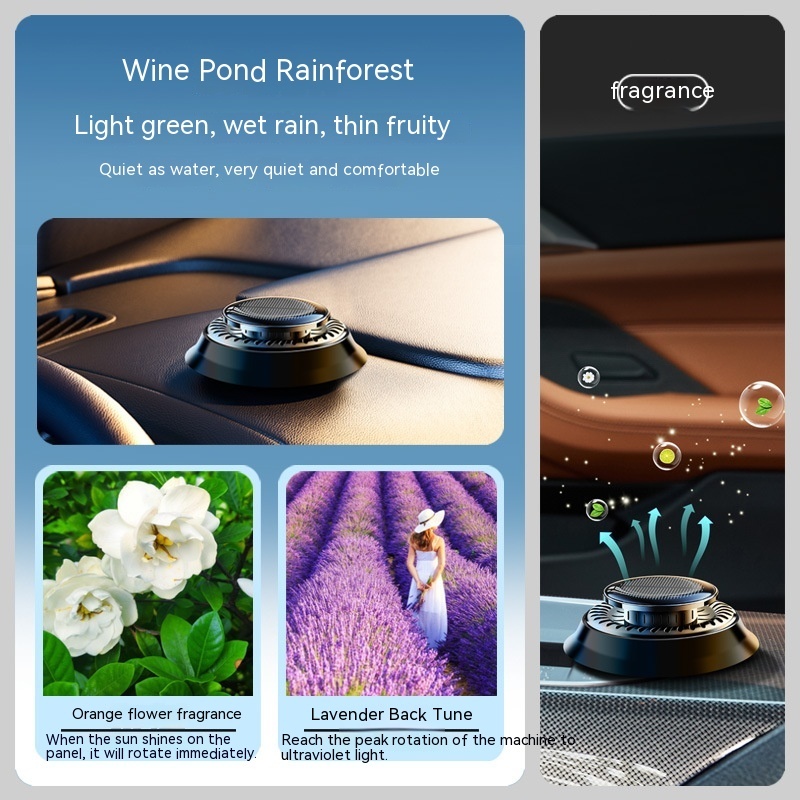 Portable Kinetic Car Air Freshener Solar Powered Double Ring Rotating Air Cleaner Perfume Fragrance Diffuser - Image 3