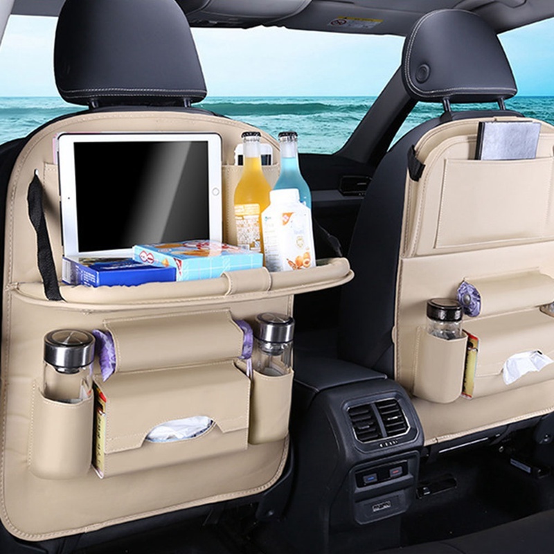 Universal Multifunctional Car Seat Bag with Foldable Table PU Leather Multi-pocket - Image 3