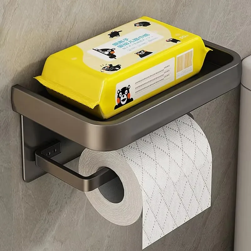 Black Gold Toilet Paper Holder Bathroom Wall Mount Multifunction WC Paper Phone Holder Shelf Towel Roll Shelf Accessories - Image 10