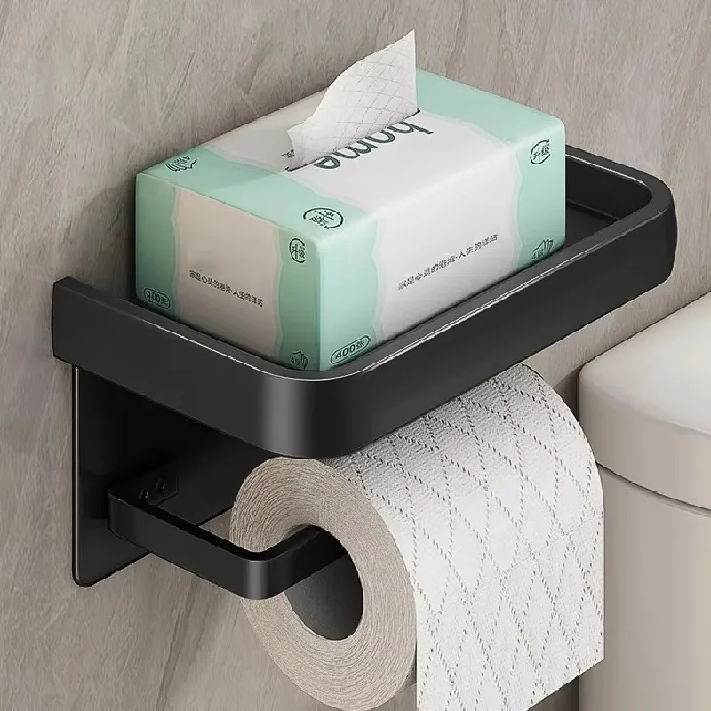 Black Gold Toilet Paper Holder Bathroom Wall Mount Multifunction WC Paper Phone Holder Shelf Towel Roll Shelf Accessories - Image 6