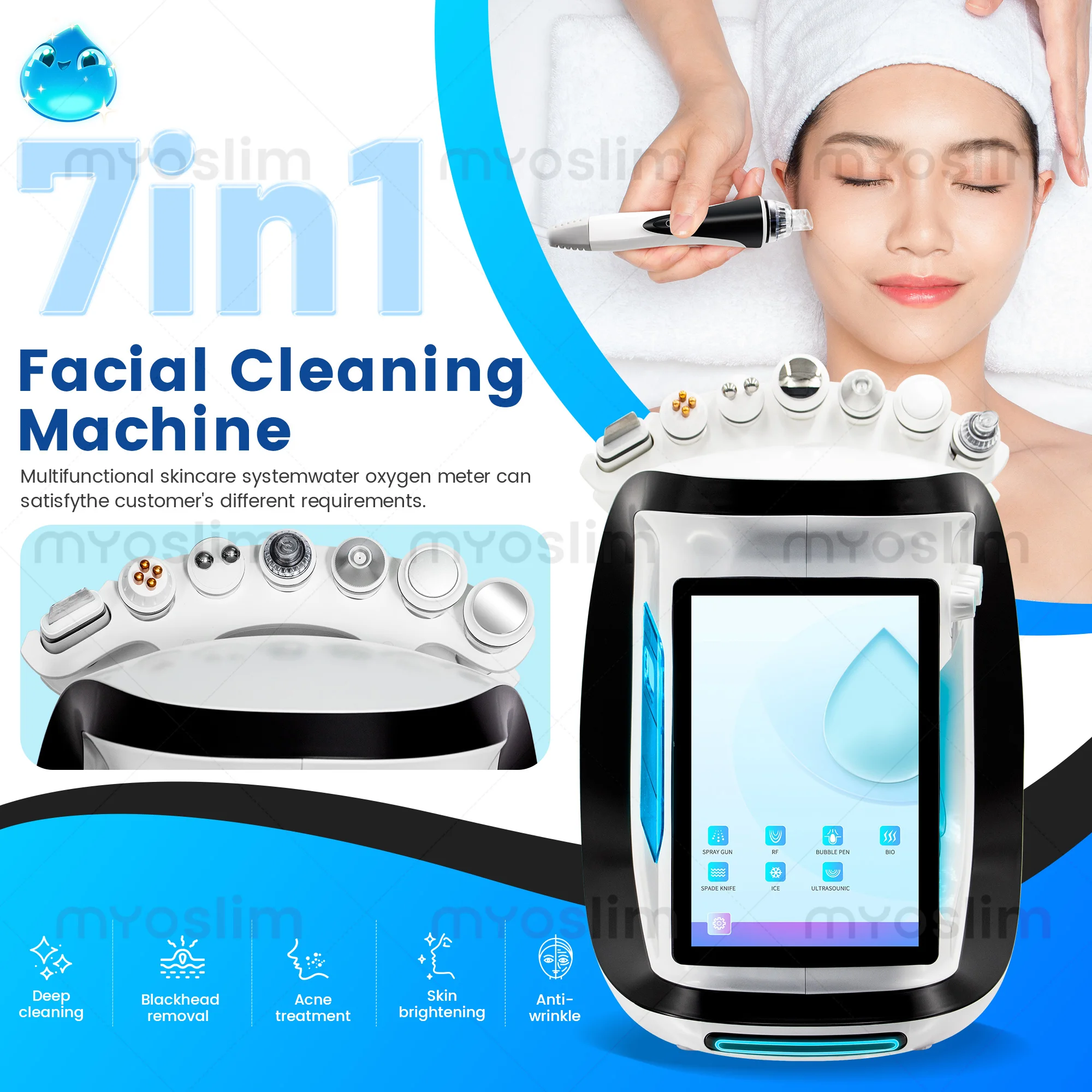 New 7 In 1 Smart Ice Blue Hydra oxyge Dermabrasion Facial Mahcine Skin Cleaning Skin Analyzer Dermabrasion Facial Aquafacial - Image 2