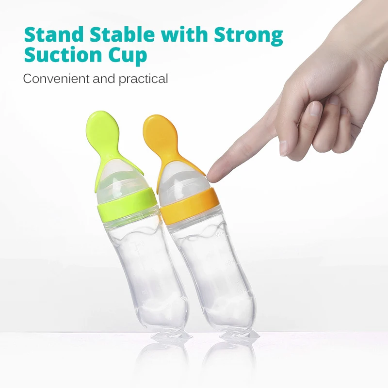 Safe Useful Silicone Baby Bottle With Spoon Food Supplement Rice Cereal Bottles Squeeze Spoon Milk Feeding Bottle Cup - Image 2