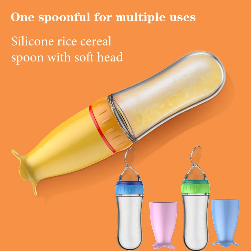 Safe Useful Silicone Baby Bottle With Spoon Food Supplement Rice Cereal Bottles Squeeze Spoon Milk Feeding Bottle Cup - Image 5